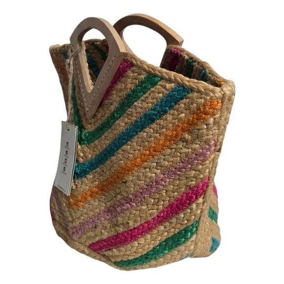Antik Kraft Colorful Woven  Chevron Jute Tote Bag - Picture 8 of 9